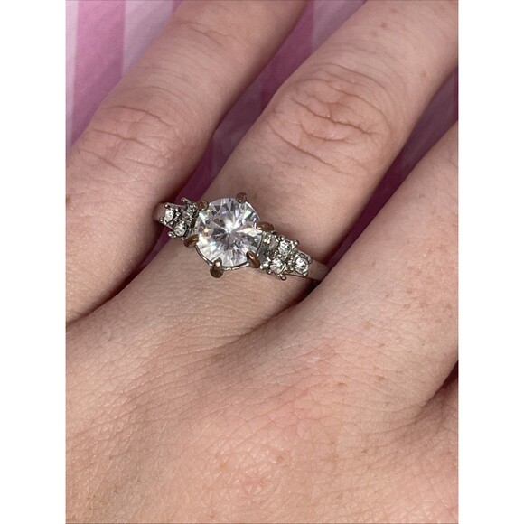 Classic CZ Engagement-Style Ring | Size 8.5 | Silver-Tone Faux Diamond Look - Picture 1 of 5
